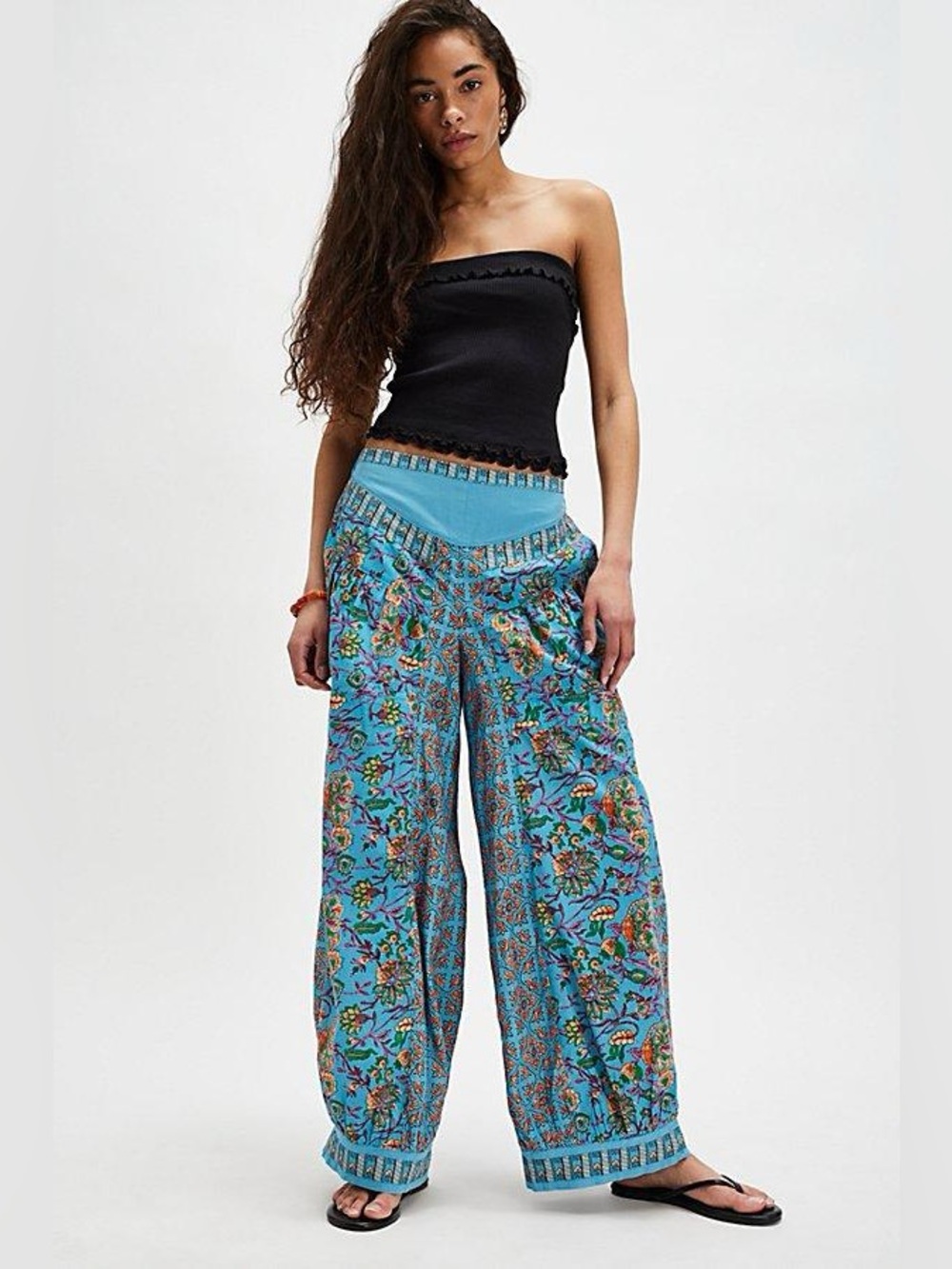 Free People Laurel Canton Pants Blue Floral Pull On Small